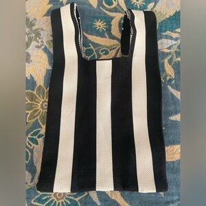 Striped Black and White Knit Wristlet Clutch